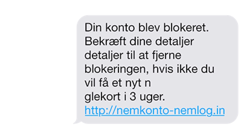 SMS taleboble med et falsk link der foregiver at være til nem konto